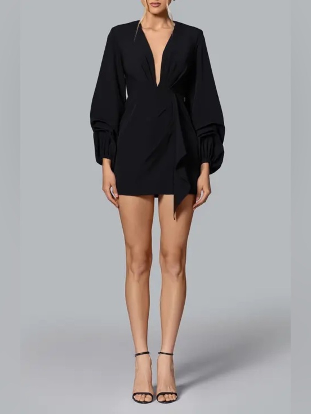 GHRAIL NYC Maria Crepe Plunge Cocktail Dress Black NEW